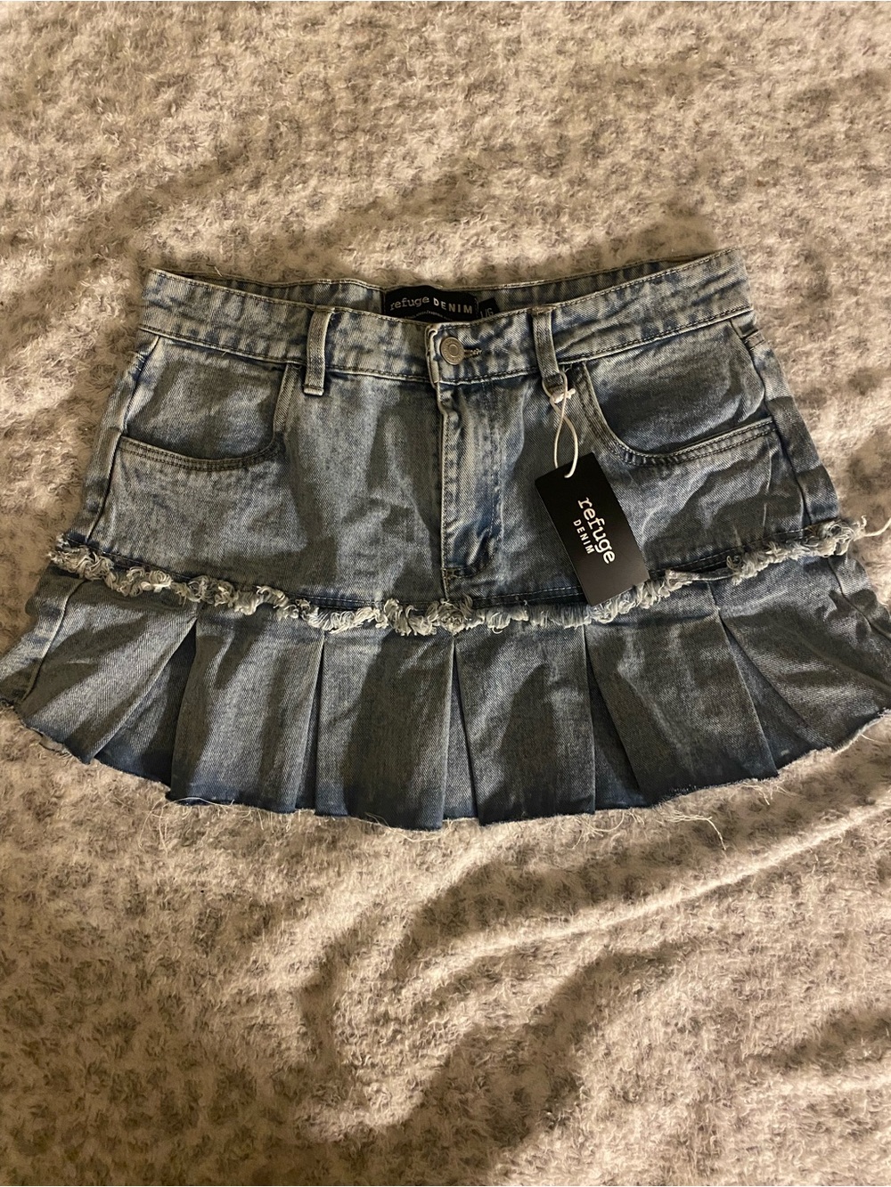 Women's Light Blue Pleated Denim Mini Skirt